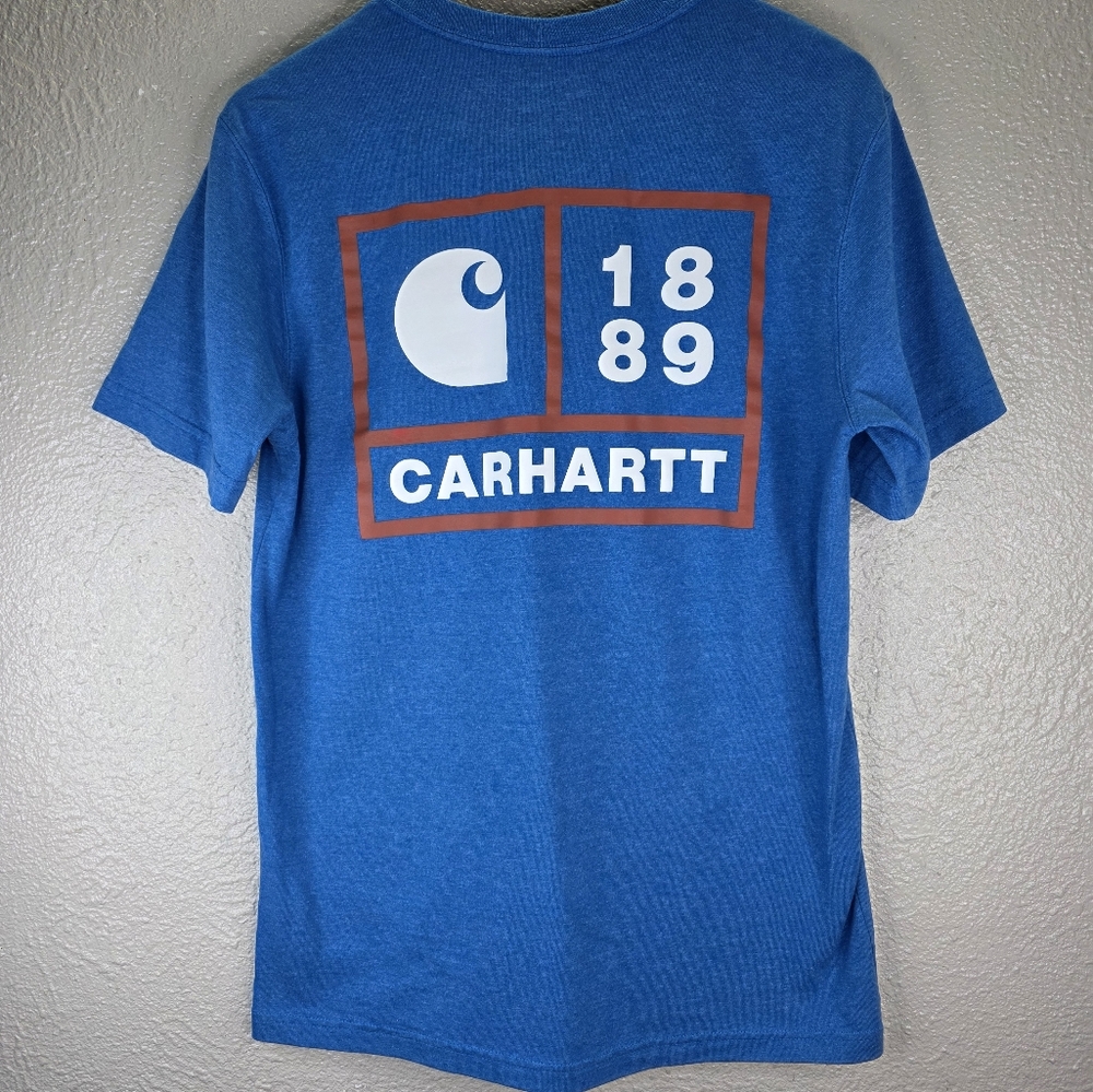 Carhartt Men's Relaxed Fit Heavyweight Short Sleeve Bright Blue Tee with Pocket - Picture 7 of 13